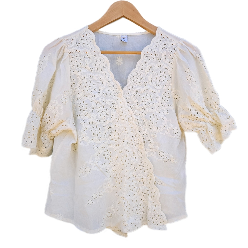 Boho Cottage Puff Sleeve Top, Size S/M